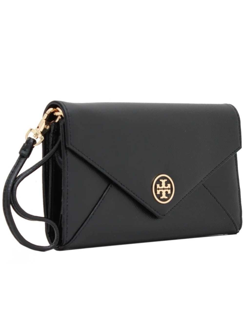 Tory Burch Black Robinson Envelope Wristlet in Saffiano Leather